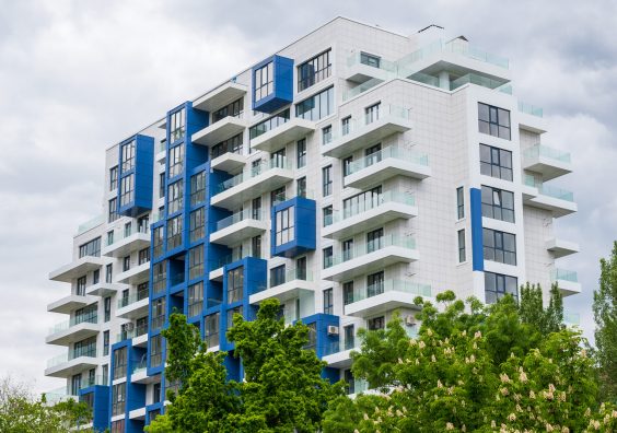 modern white and blue residential building, Chisinau, Moldova